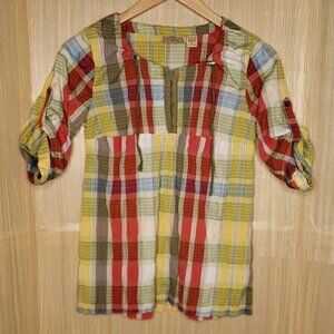 Art And Soul Boho Peasant Plaid Tunic Top Medium